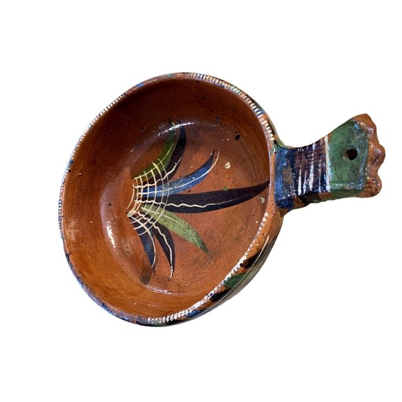 Terra Cotta Pottery Pot Pan Handled Hand Painted - Picture 2 of 6